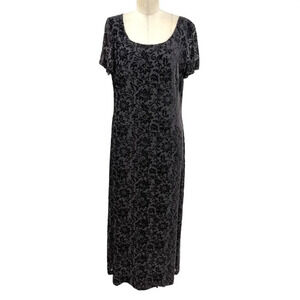 Laura Ashley Vintage Floral Flocked Velvet Whimsigoth Maxi Dress Gray Size US 12